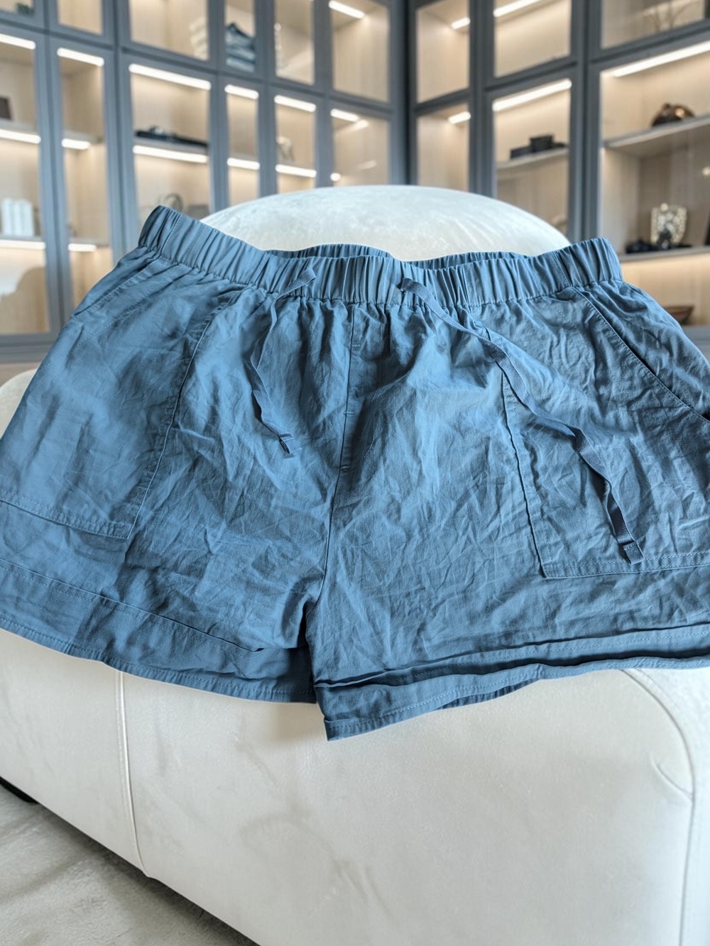 Boutique Women’s Slate Blue 100% Cotton Pull-On Shorts Pockets XXL EUC